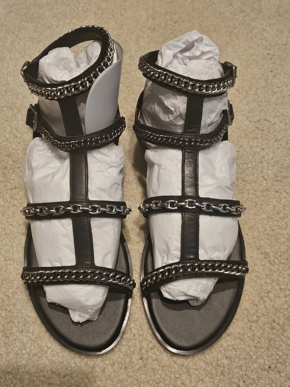 Women's Black Chain-Strap Gladiator Sandals